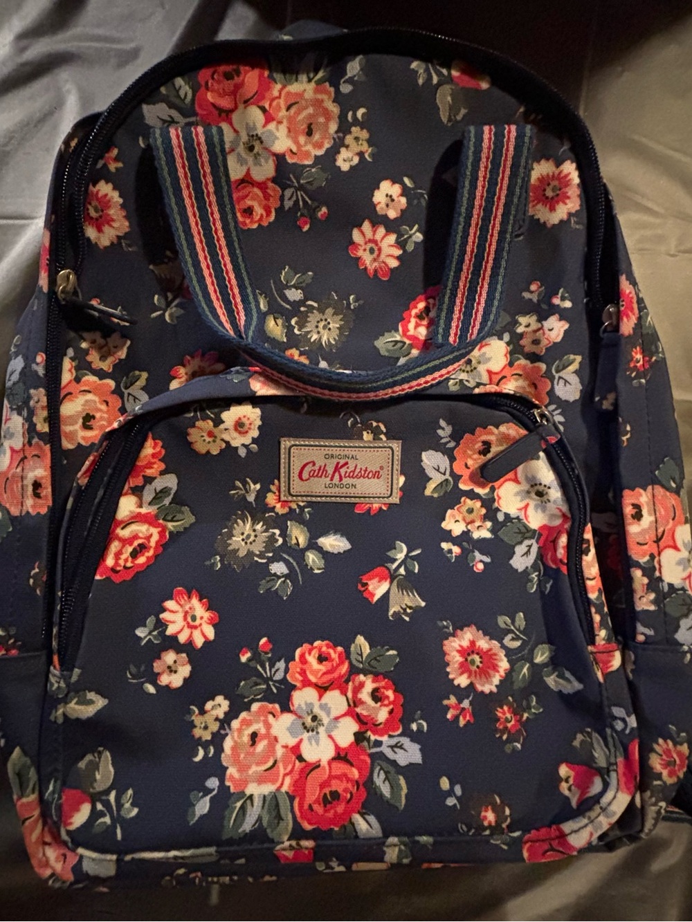 Cath Kidston Navy Floral Backpack with Pink & Coral Blooms